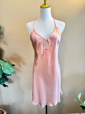 NWOT Silksilky 100% Silk Pink Slip Dress Nightie – Macramé T‑Back Fairy Dainty M